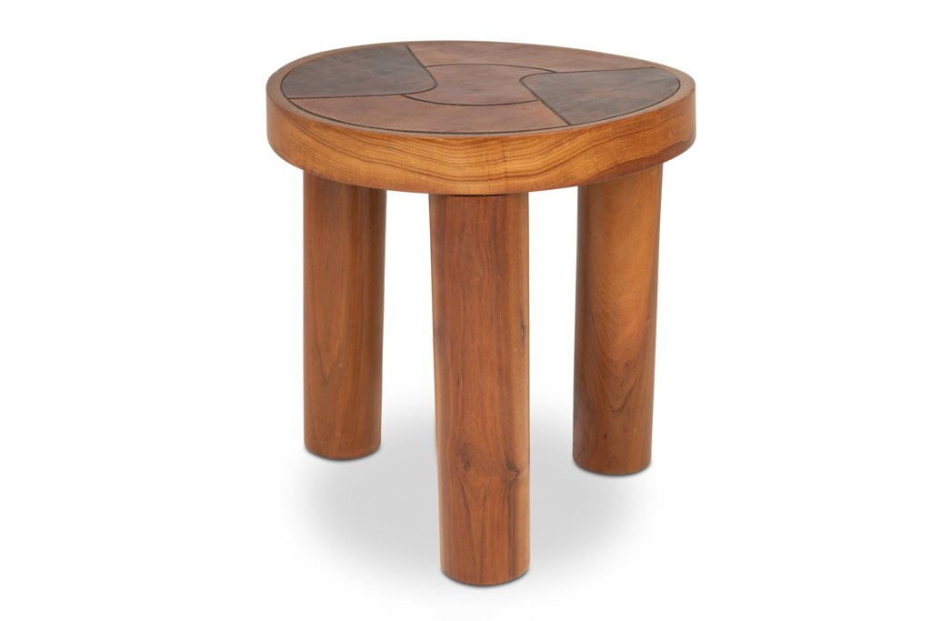 Stools, And Wall Lamp In Cherry Wood And Leather. 1970s Ls65194093-photo-3