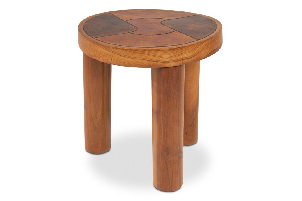 Stools, And Wall Lamp In Cherry Wood And Leather. 1970s Ls65194093-photo-4