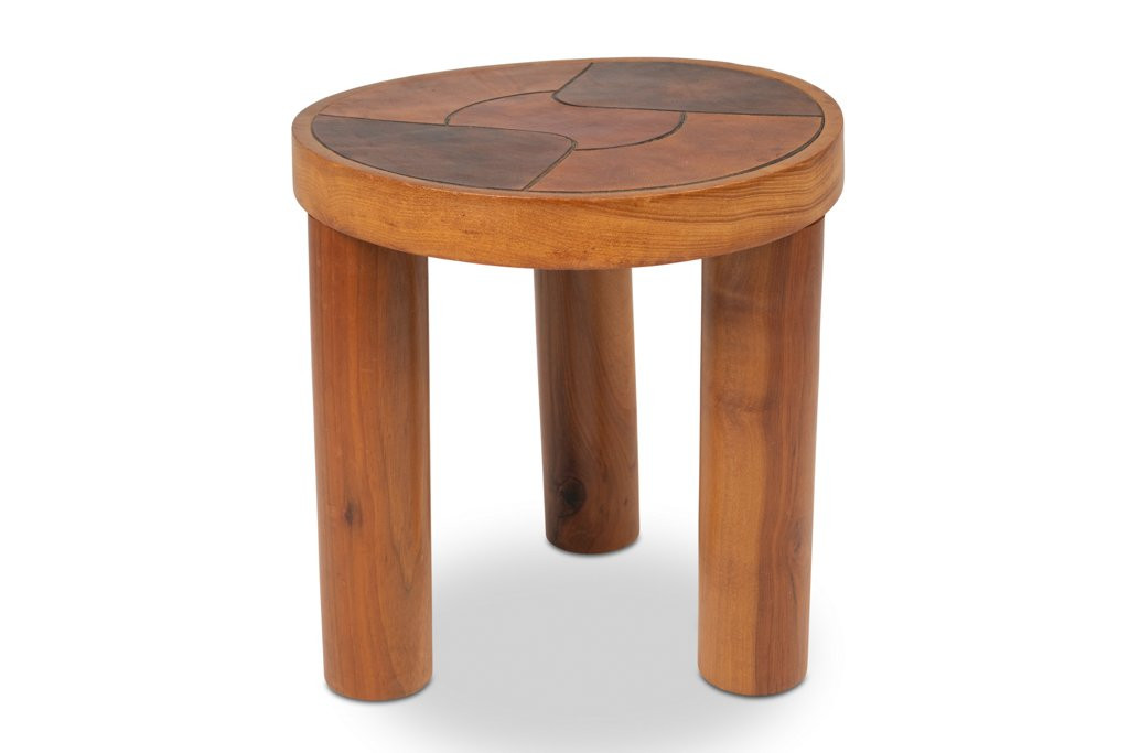 Stools, And Wall Lamp In Cherry Wood And Leather. 1970s Ls65194093-photo-1