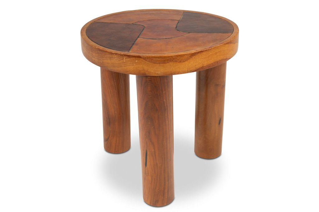 Stools, And Wall Lamp In Cherry Wood And Leather. 1970s Ls65194093-photo-3