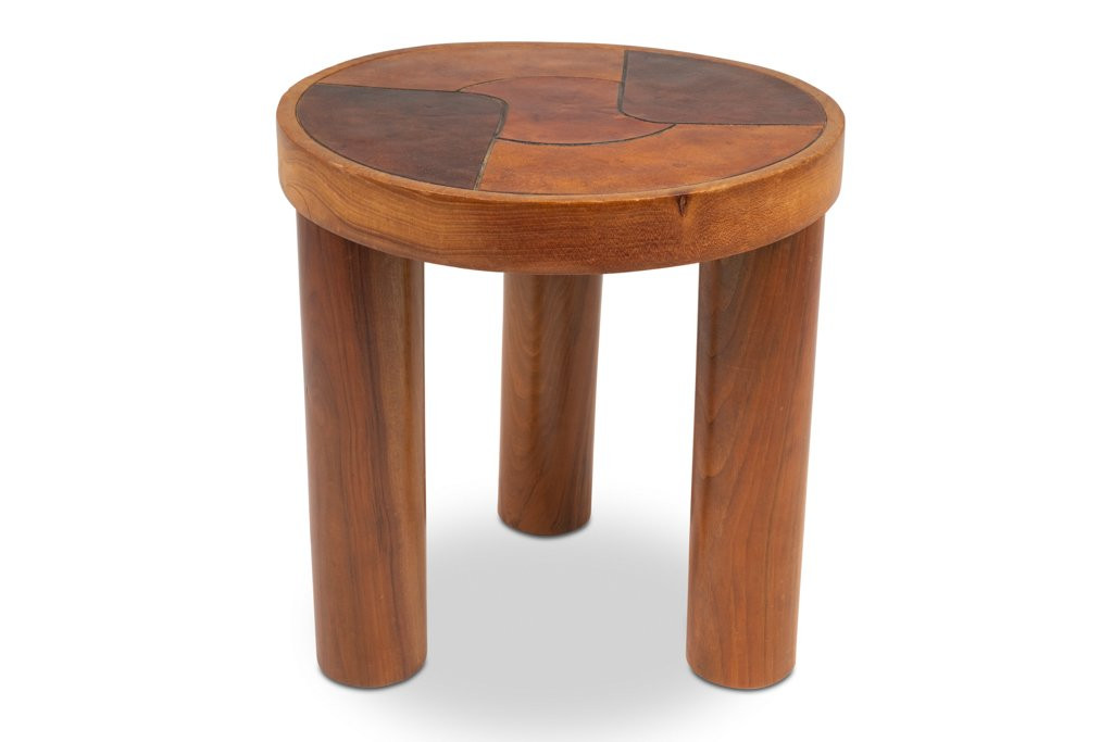 Stools, And Wall Lamp In Cherry Wood And Leather. 1970s Ls65194093-photo-5