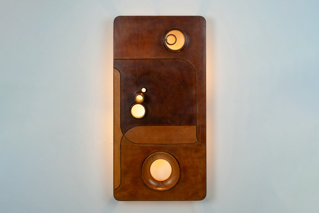 Stools, And Wall Lamp In Cherry Wood And Leather. 1970s Ls65194093-photo-8