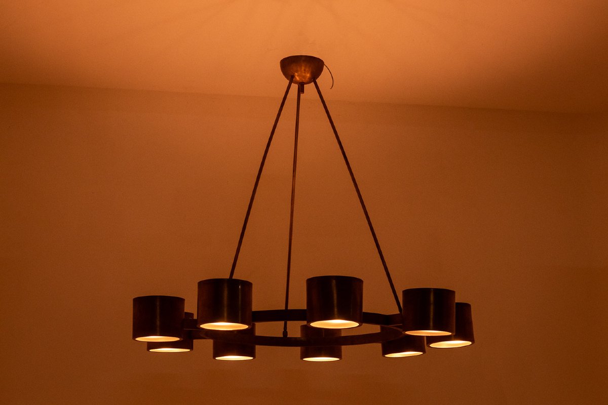 Lustre circulaire en laiton doré mat. Travail italien contemporain. LS6676-LS65831809/1P-photo-2