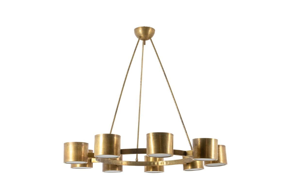 Lustre circulaire en laiton doré mat. Travail italien contemporain. LS6676-LS65831809/1P