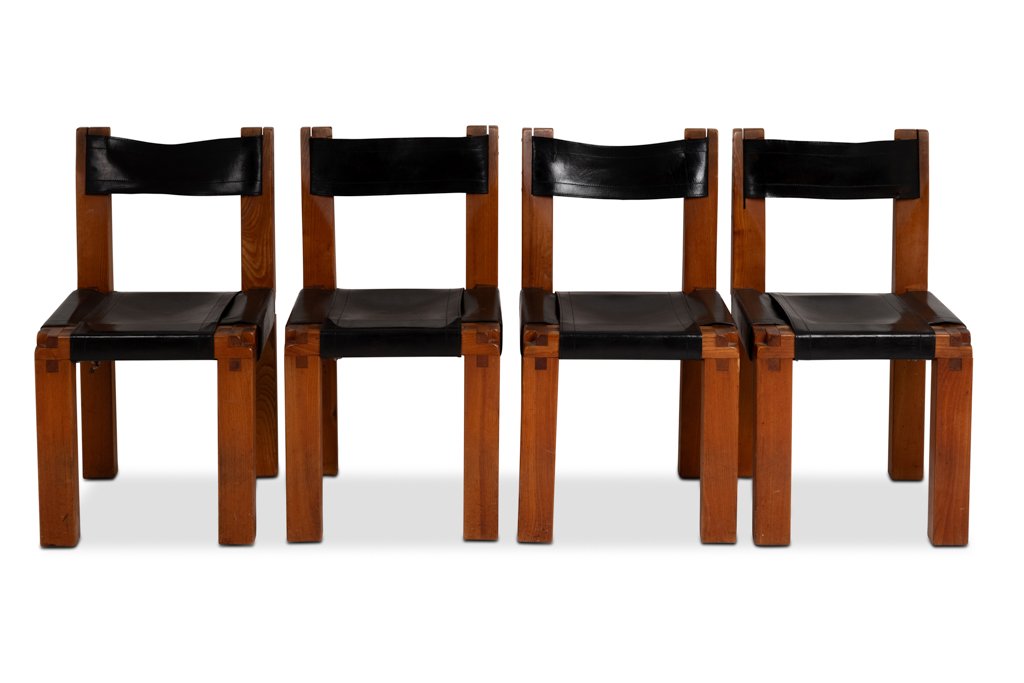 Pierre Chapo. Set Of 8 “s11” Chairs In Elm And Leather. 1960s-70s Ls67365308-photo-2