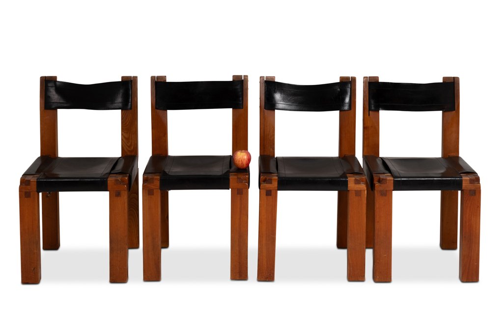 Pierre Chapo. Set Of 8 “s11” Chairs In Elm And Leather. 1960s-70s Ls67365308-photo-3