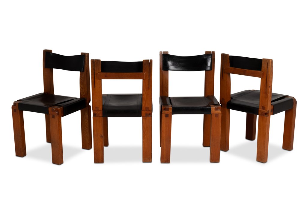 Pierre Chapo. Set Of 8 “s11” Chairs In Elm And Leather. 1960s-70s Ls67365308-photo-4
