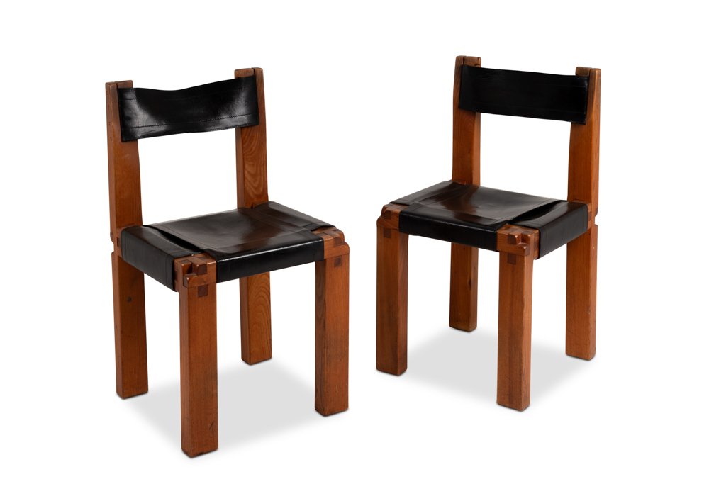 Pierre Chapo. Set Of 8 “s11” Chairs In Elm And Leather. 1960s-70s Ls67365308-photo-2