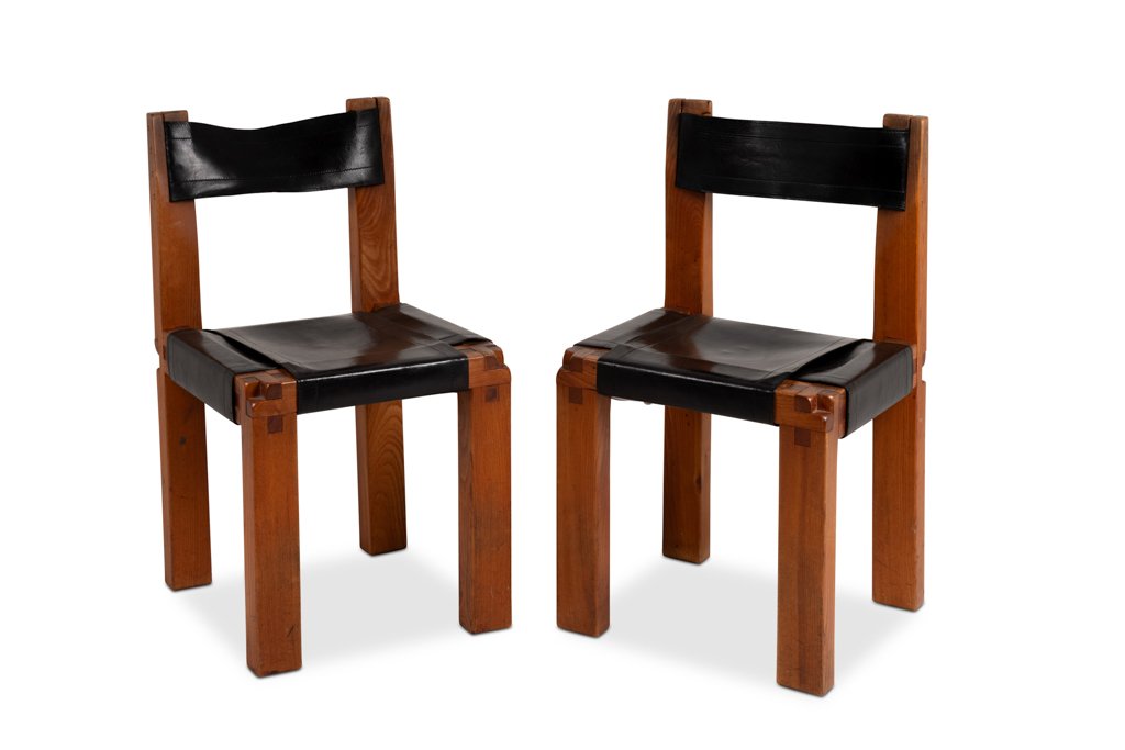 Pierre Chapo. Set Of 8 “s11” Chairs In Elm And Leather. 1960s-70s Ls67365308-photo-3