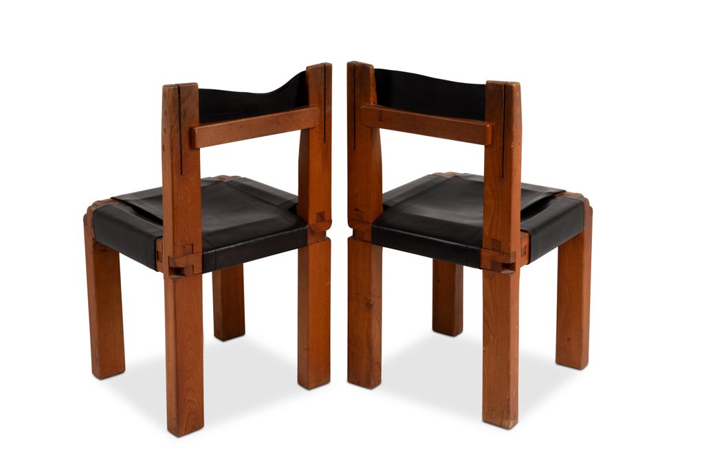 Pierre Chapo. Set Of 8 “s11” Chairs In Elm And Leather. 1960s-70s Ls67365308-photo-4