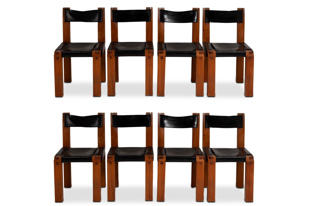 Pierre Chapo. Set Of 8 “s11” Chairs In Elm And Leather. 1960s-70s Ls67365308