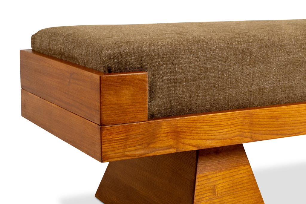 Banquette en frêne et velours de mohair vert. Contemporain LS6663702/1-photo-1