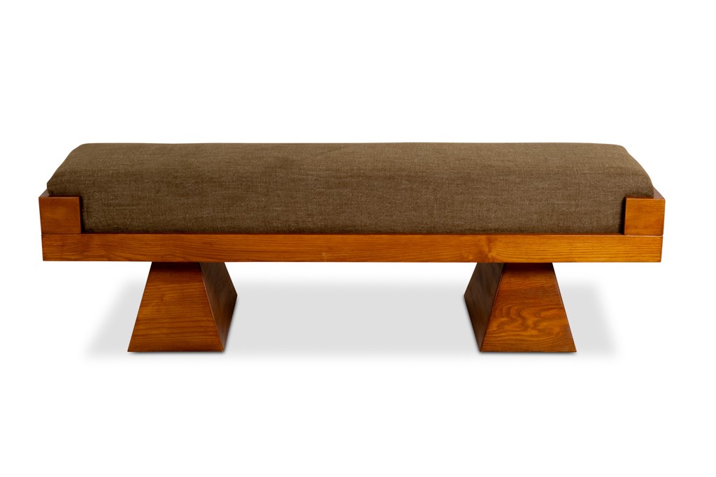 Banquette en frêne et velours de mohair vert. Contemporain LS6663702/1