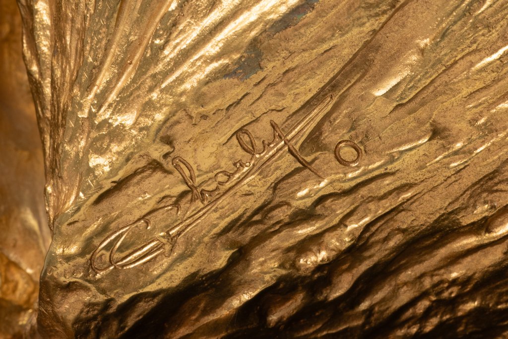 Chrystiane Charles, Pour Maison Charles. Lampe En Bronze Doré. Signée. Ls67374208-photo-3