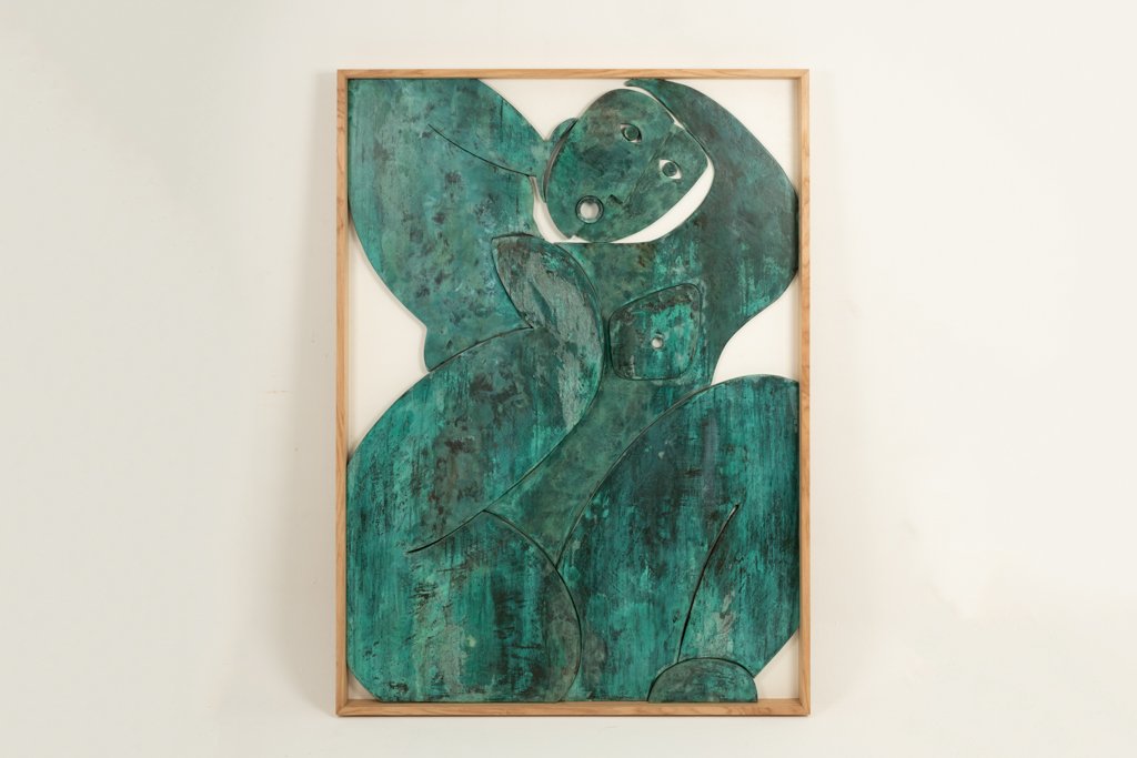 Panneau en bas-relief « Sortez du cadre !» en bois patiné. Contemporain LS67613002-photo-2