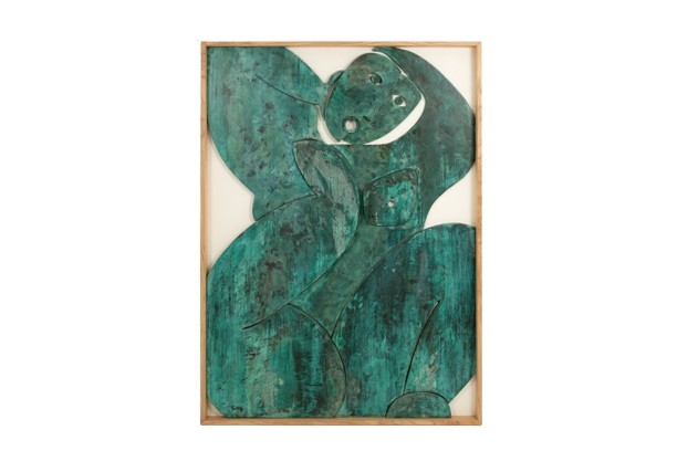 Panneau en bas-relief « Sortez du cadre !» en bois patiné. Contemporain LS67613002