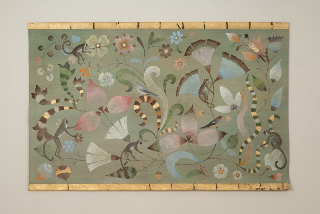 Painted Canvas Decorated With Lemurs, Birds, And Flowers. Contemporary. Ls67541087-photo-2