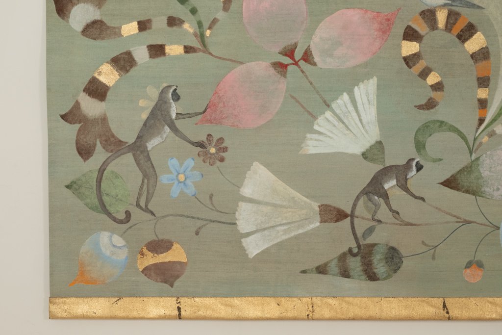 Painted Canvas Decorated With Lemurs, Birds, And Flowers. Contemporary. Ls67541087-photo-3