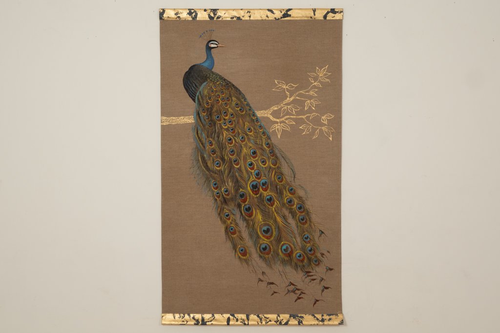 Painted Canvas Depicting A Peacock On A Branch. Contemporary Work. Ls6759606-photo-2