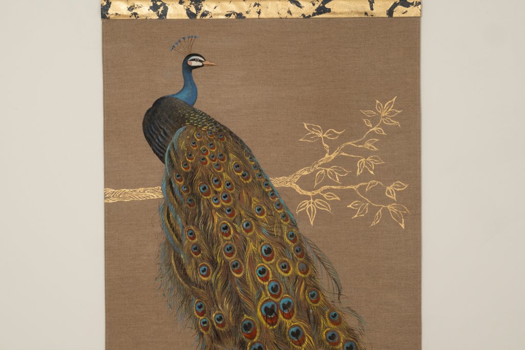 Painted Canvas Depicting A Peacock On A Branch. Contemporary Work. Ls6759606-photo-3