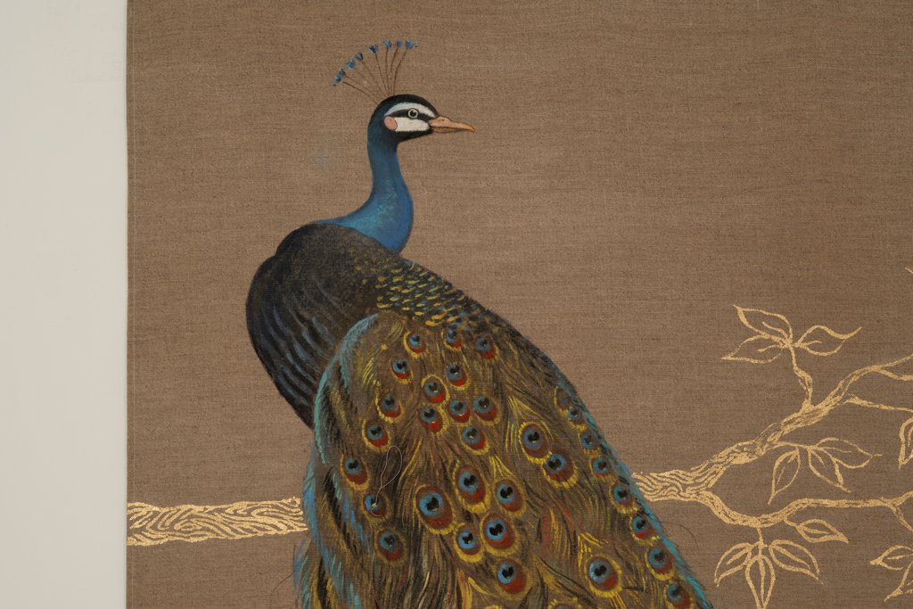 Painted Canvas Depicting A Peacock On A Branch. Contemporary Work. Ls6759606-photo-4