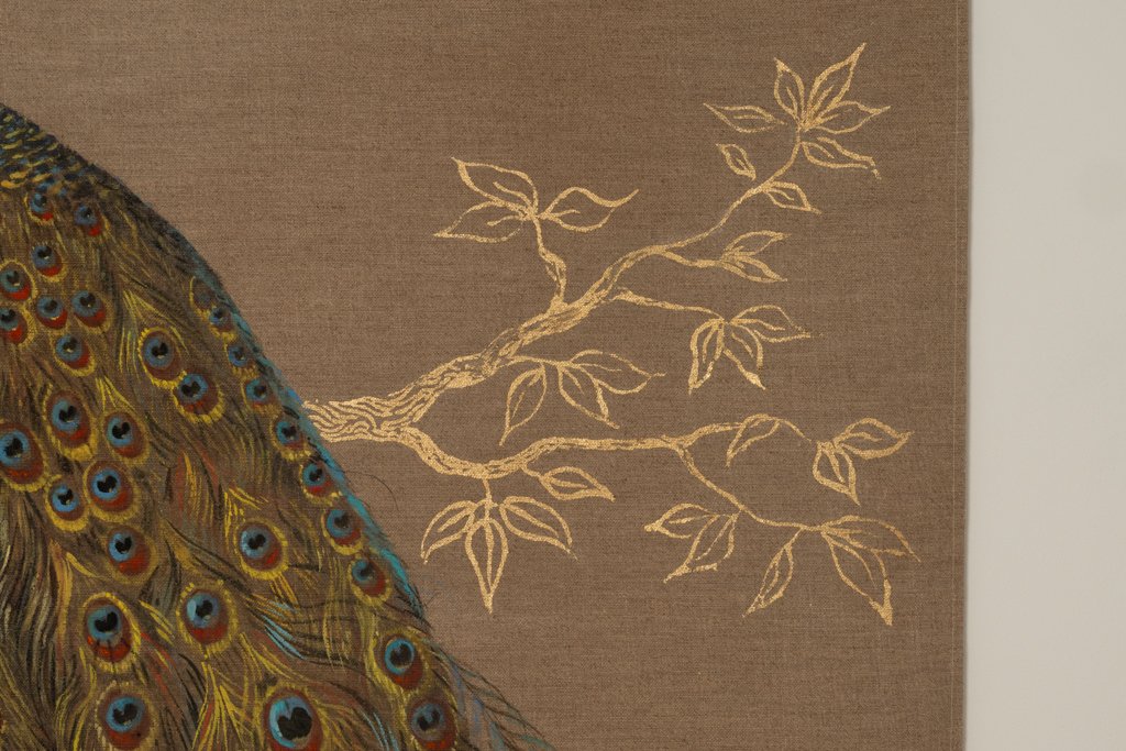 Painted Canvas Depicting A Peacock On A Branch. Contemporary Work. Ls6759606-photo-1