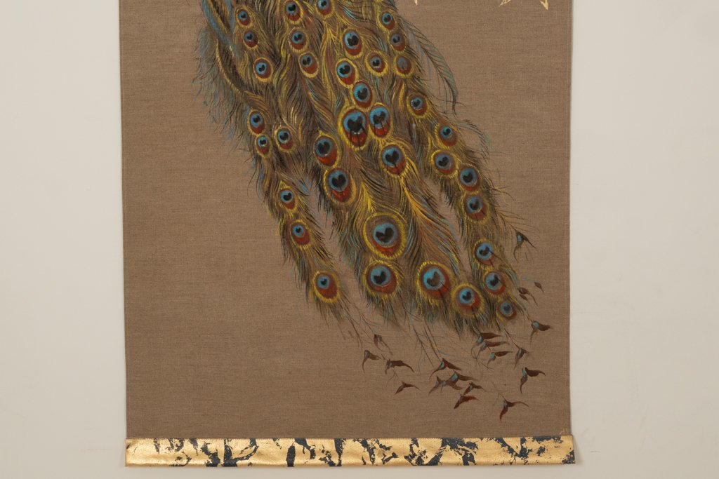 Painted Canvas Depicting A Peacock On A Branch. Contemporary Work. Ls6759606-photo-2