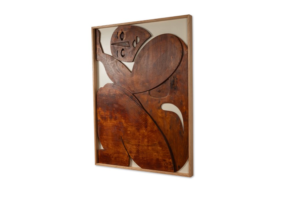 Panneau en bas-relief « Sortez du cadre !» en bois patiné. Contemporain LS67783015-photo-2