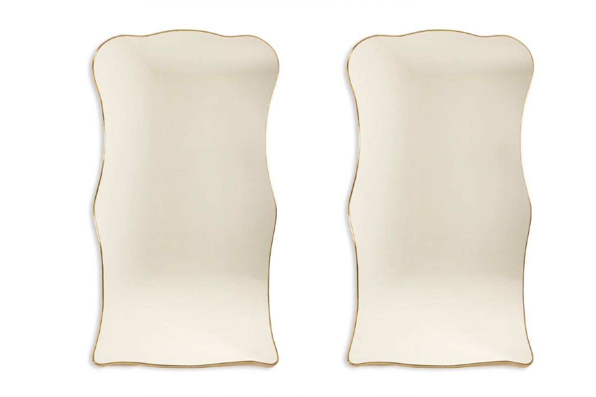 Pair Of Mirrors, Gio Ponti Style. Brass Frame. 1980s. Ls663981115a