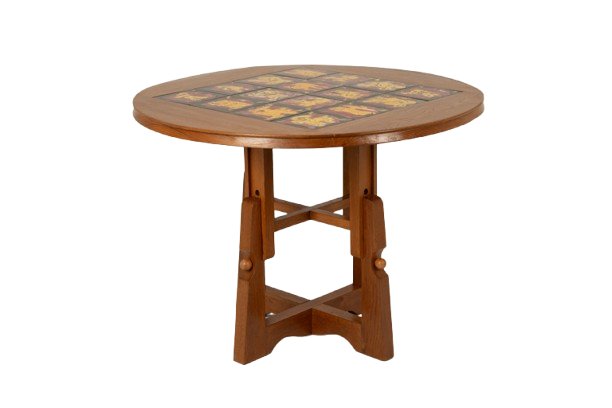Guillerme And Chambron. Oak And Ceramic Pedestal Table. 1970s-80s Ls 6735672-photo-2