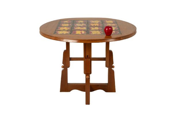 Guillerme And Chambron. Oak And Ceramic Pedestal Table. 1970s-80s Ls 6735672-photo-3