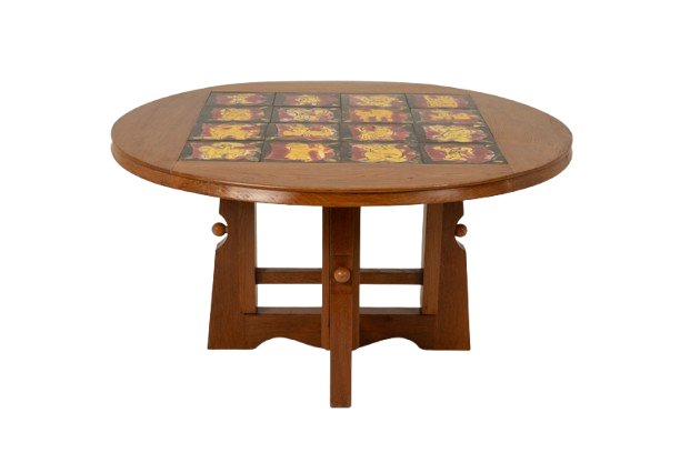 Guillerme And Chambron. Oak And Ceramic Pedestal Table. 1970s-80s Ls 6735672-photo-4