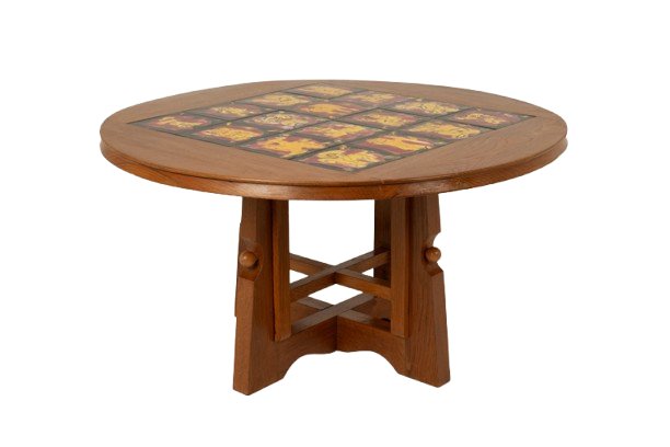 Guillerme And Chambron. Oak And Ceramic Pedestal Table. 1970s-80s Ls 6735672-photo-1