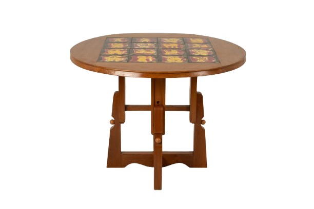 Guillerme And Chambron. Oak And Ceramic Pedestal Table. 1970s-80s Ls 6735672
