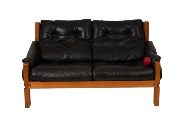 Pierre Chapo.  S22 Two-seater Sofa, In Elm And Black Leather. 1970 Ls6739-photo-3