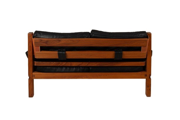 Pierre Chapo.  S22 Two-seater Sofa, In Elm And Black Leather. 1970 Ls6739-photo-4