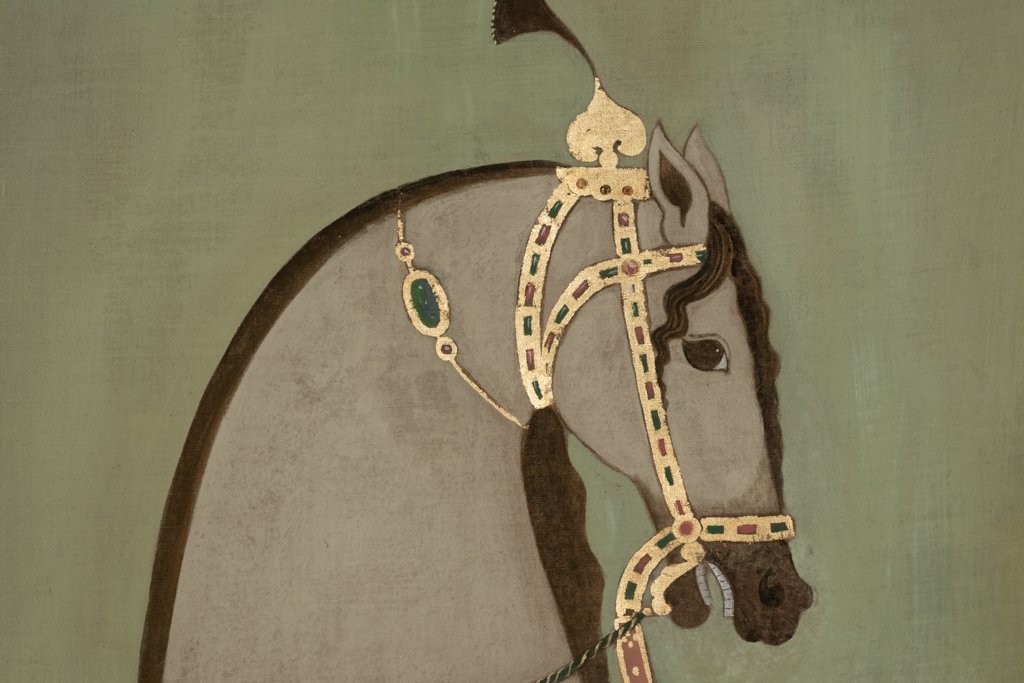 Painted Canvas Depicting A Light-colored Indian Horse In Profile. Contemporary. Ls6757a6701-photo-3