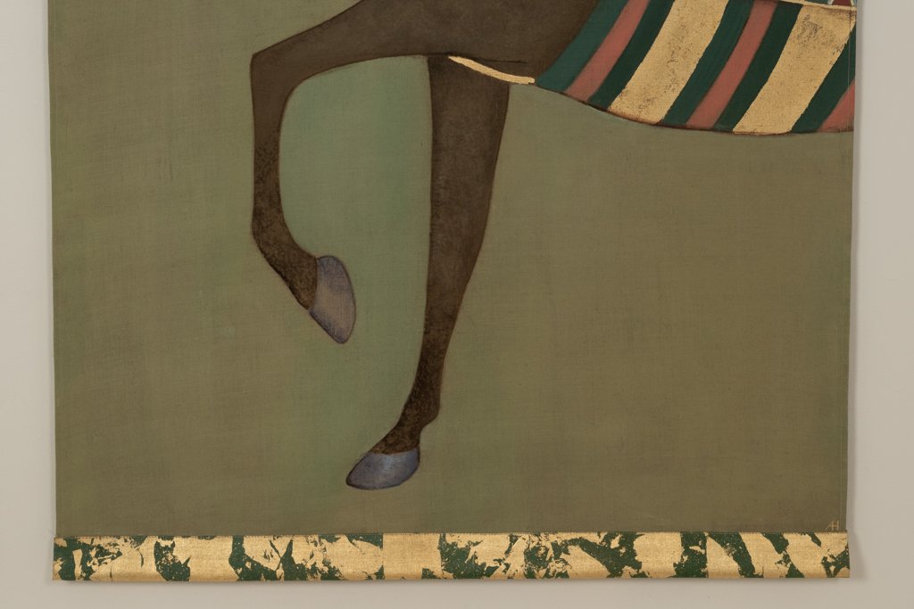 Toile peinte figurant un cheval indien robe brune, de profil. Contemporain. LS6757B676/1-photo-1