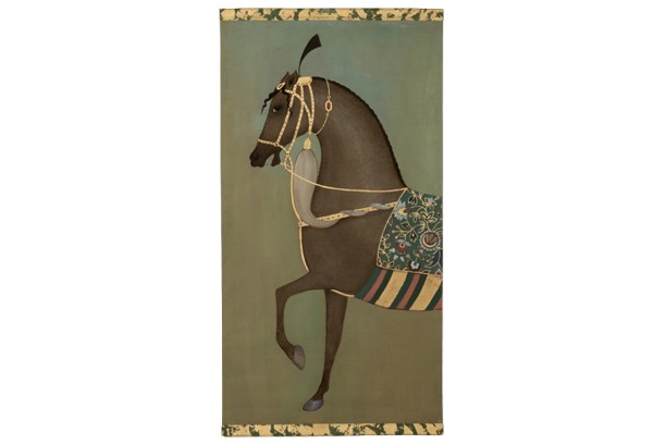 Toile peinte figurant un cheval indien robe brune, de profil. Contemporain. LS6757B676/1