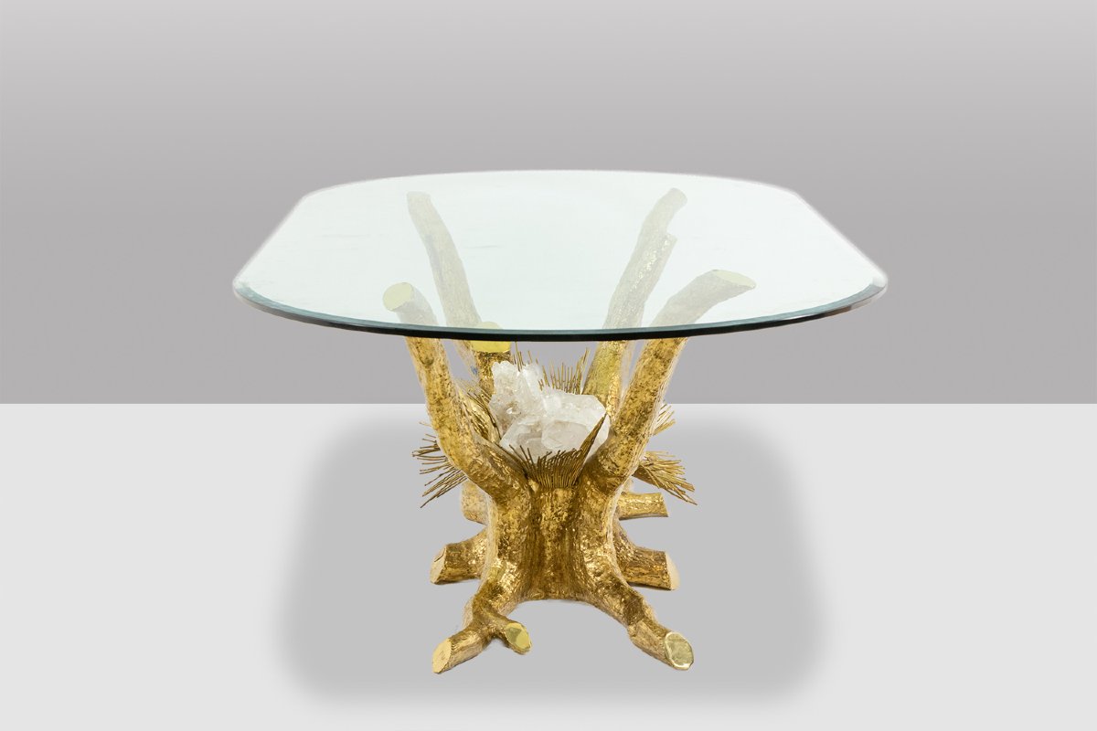 Pierre Duval Brasseur. Table de salle à manger en laiton doré. Vers 1970. LS68086503/BM-photo-3
