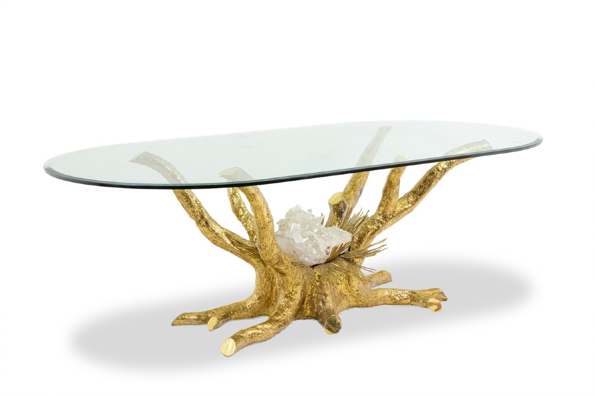 Pierre Duval Brasseur. Table de salle à manger en laiton doré. Vers 1970. LS68086503/BM
