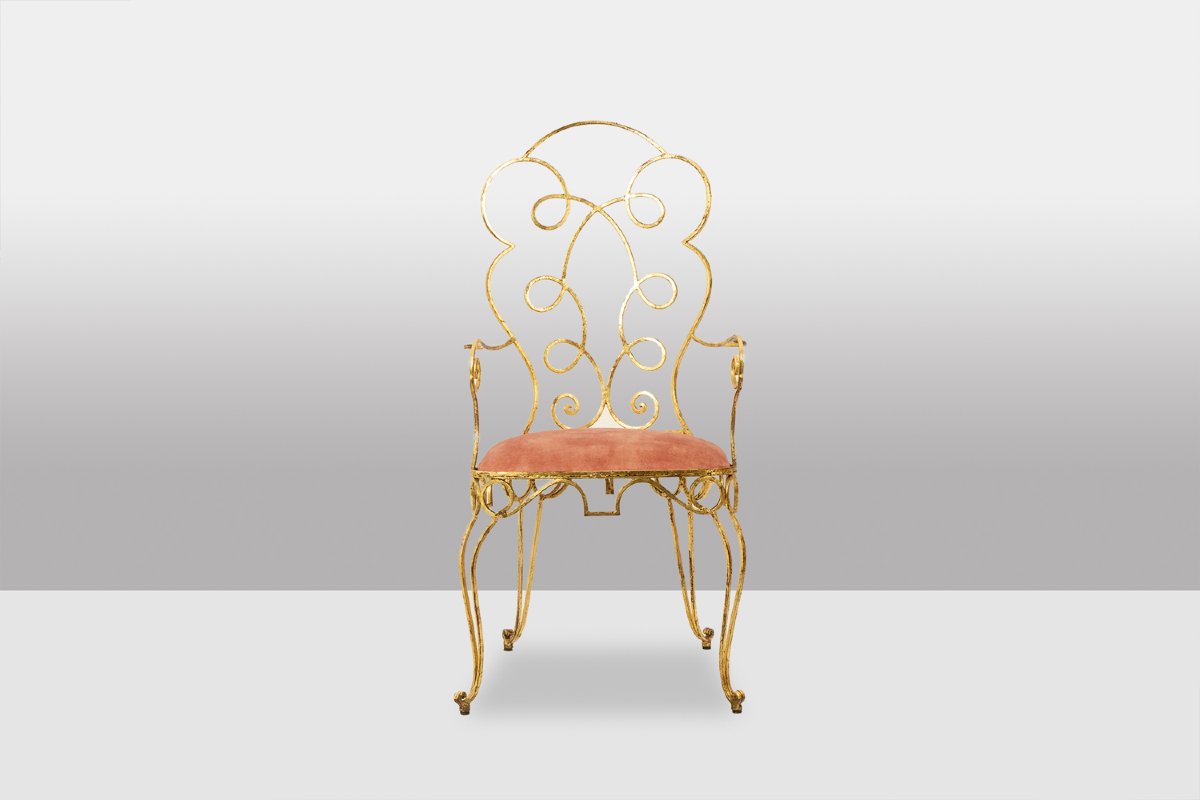 Pair Of Gilt Wrought Iron Armchairs, Circa 1990 Ls3873521-photo-2