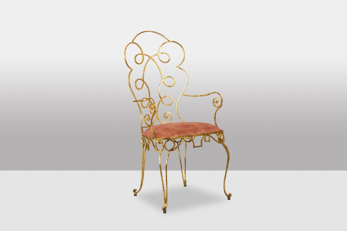 Pair Of Gilt Wrought Iron Armchairs, Circa 1990 Ls3873521-photo-3