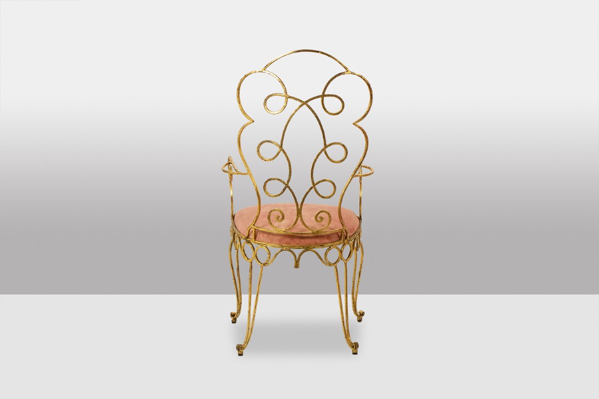 Pair Of Gilt Wrought Iron Armchairs, Circa 1990 Ls3873521-photo-1