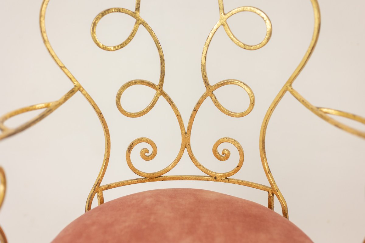 Pair Of Gilt Wrought Iron Armchairs, Circa 1990 Ls3873521-photo-3