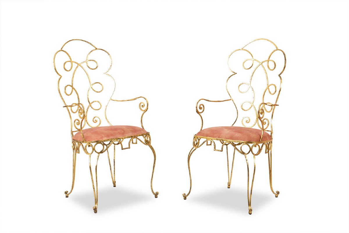 Pair Of Gilt Wrought Iron Armchairs, Circa 1990 Ls3873521