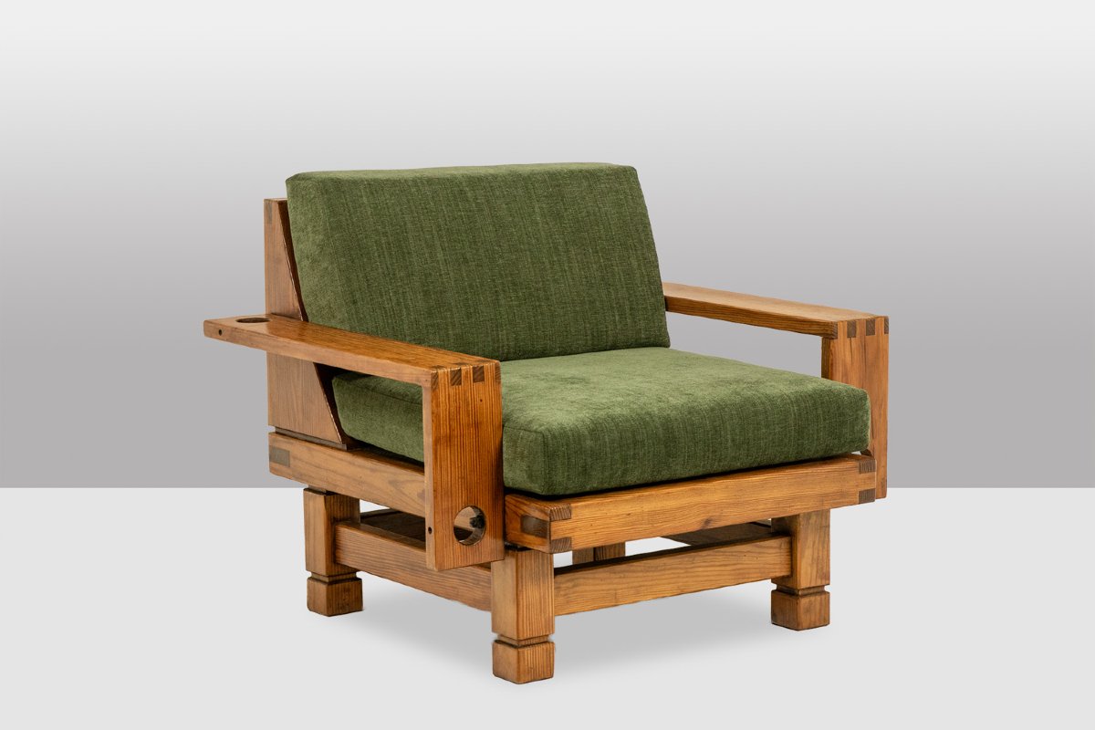Pair Of Modernist-style Armchairs Made Of Pitch Pine. 1960s. Ls67312427-photo-3