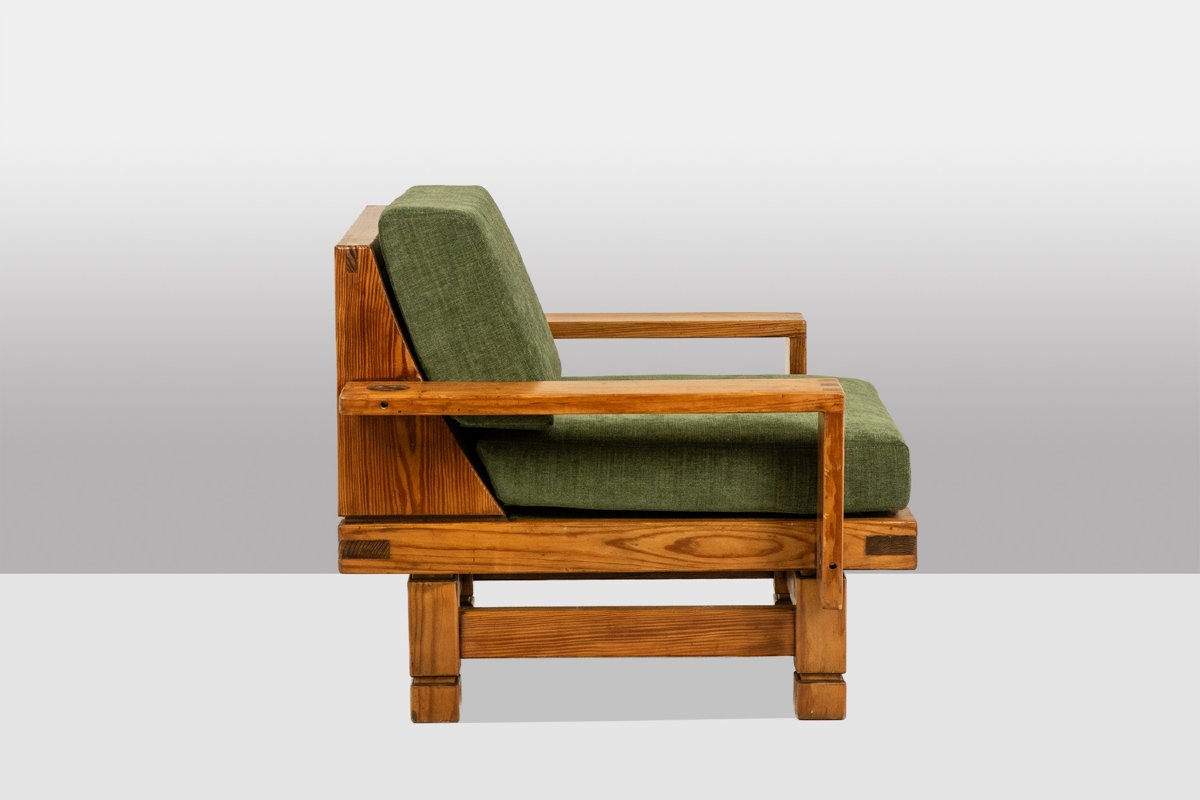 Pair Of Modernist-style Armchairs Made Of Pitch Pine. 1960s. Ls67312427-photo-4