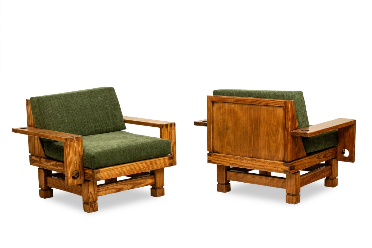 Pair Of Modernist-style Armchairs Made Of Pitch Pine. 1960s. Ls67312427