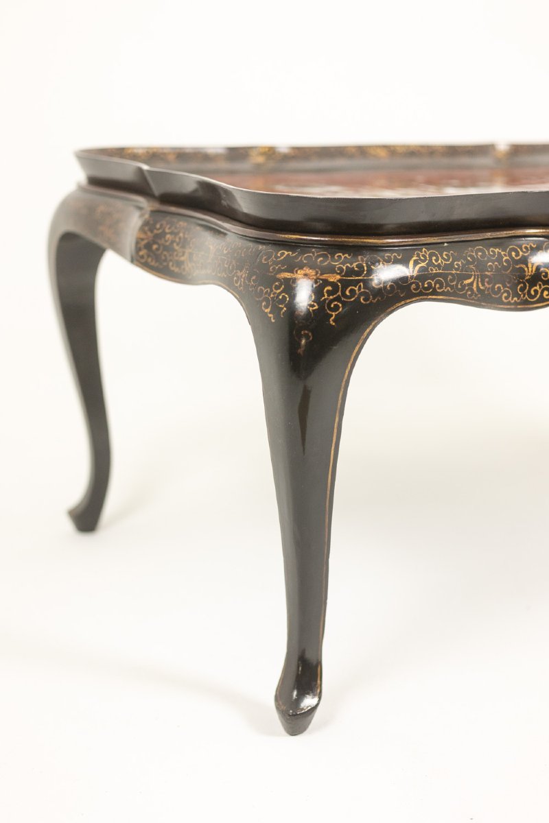 Table basse à plateau amovible en bois laqué rouge et noir. Années 1950. LS6765484-photo-2